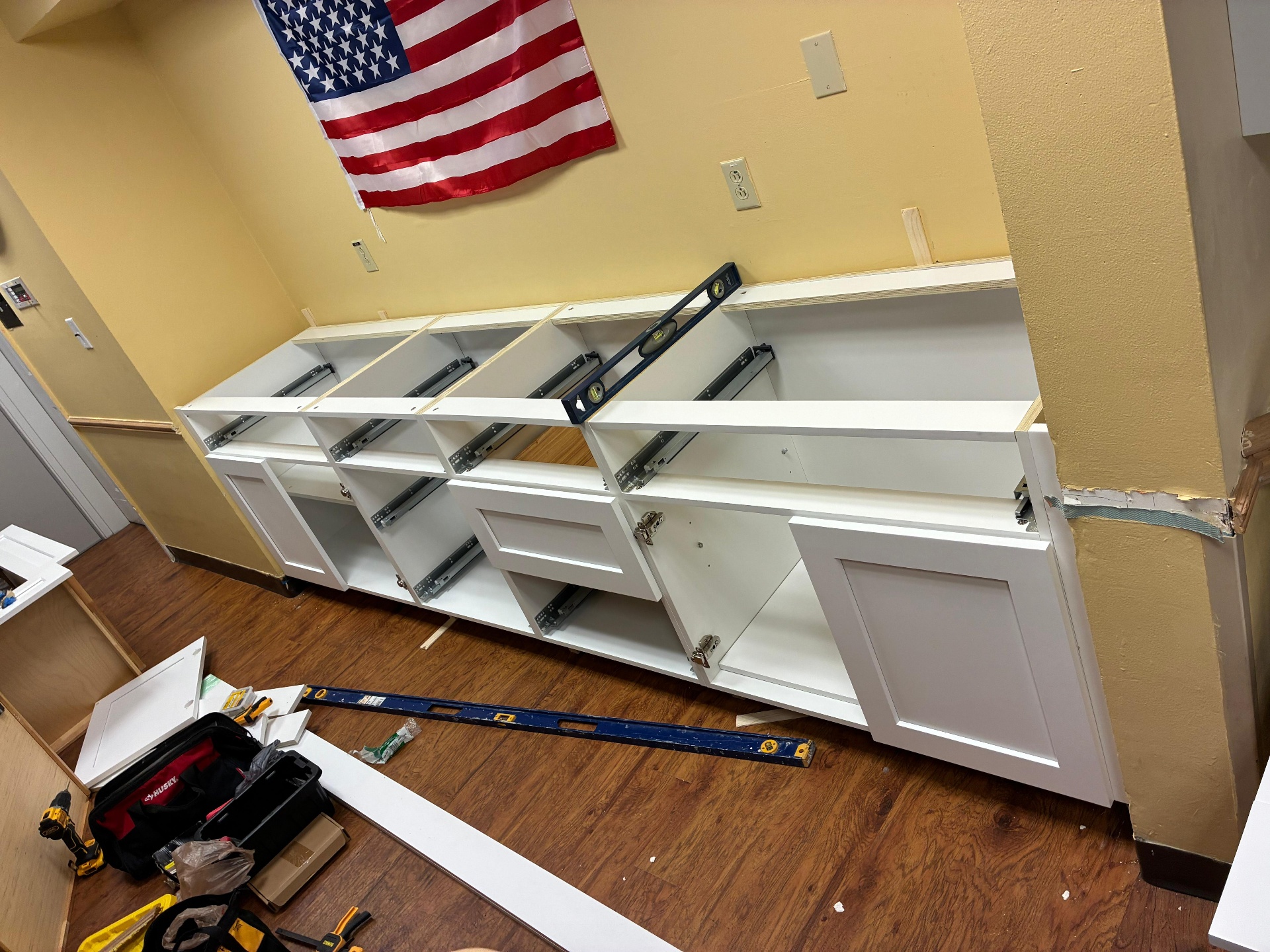 Cabinet installation with professional tools