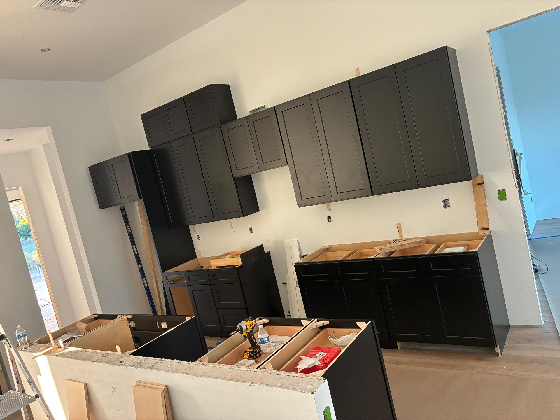 Kitchen cabinet installation in progress